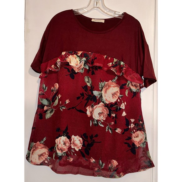 entro Tops - Entro Mesh Ruffled Top with Floral Print ~ S
